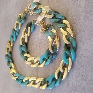 Chic Gold and Teal Necklace Bracelet Set